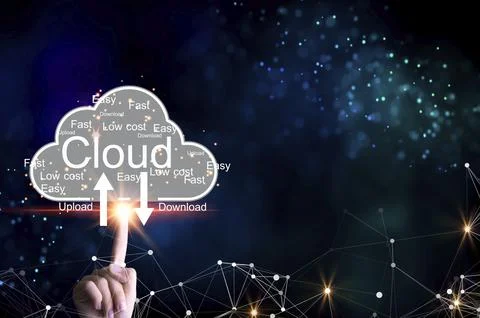 Concept of using cloud online system is convenient, economical, energy savi.. Stock Photos