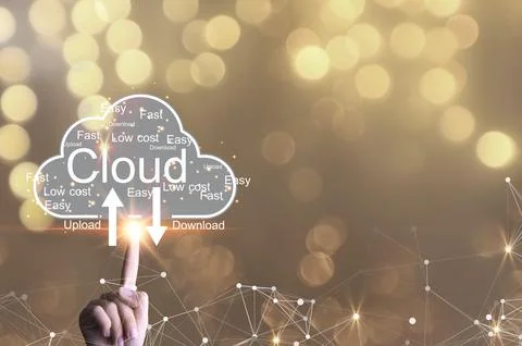 Concept of using cloud online system is convenient, economical, energy savi.. Stock Photos