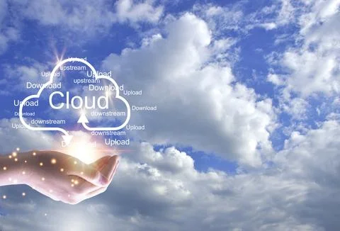 Concept of using cloud online system is convenient, economical, energy savi.. Stock Photos