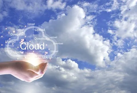 Concept of using cloud online system is convenient, economical, energy savi.. Stock Photos