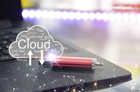 Concept of using cloud online system is convenient, economical, energy savi.. Stock Photos