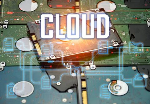 Concept of using cloud online system is convenient, economical, energy savi.. Stock Photos