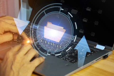 Concept of using cloud online system is convenient, economical, energy savi.. Stock Photos