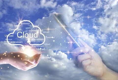 Concept of using cloud online system is convenient, economical, energy savi.. Stock Photos