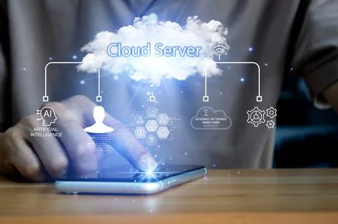 Concept of using cloud servers Data protection is convenient, fast and redu.. Foto stock