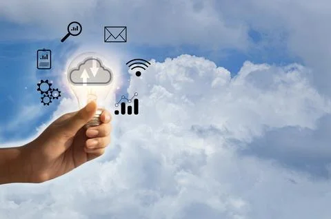 The concept of using cloud storage to store and share data online Stock Photos