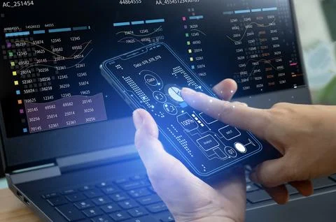 Concept of using data analysis system and collecting statistical data Stock Photos