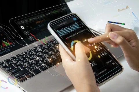 Concept of using data analysis system and collecting statistical data Stock Photos