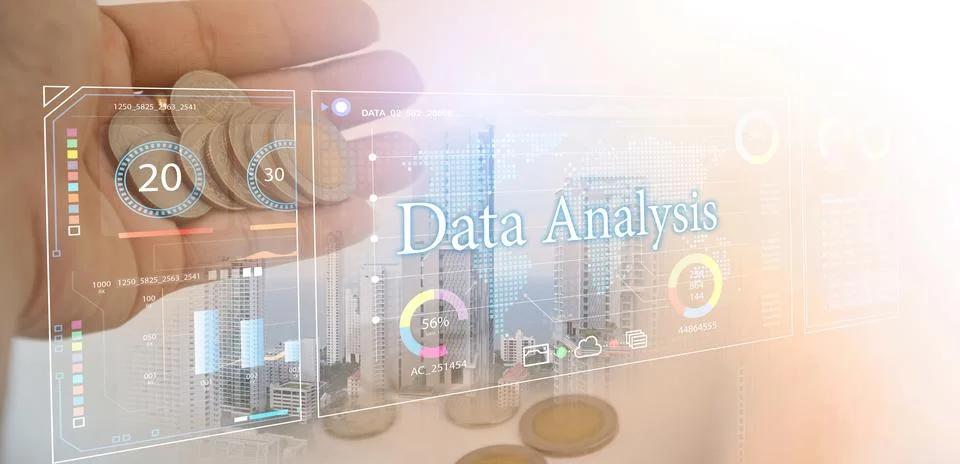 Concept of using data analysis system and collecting statistical data Stock Photos