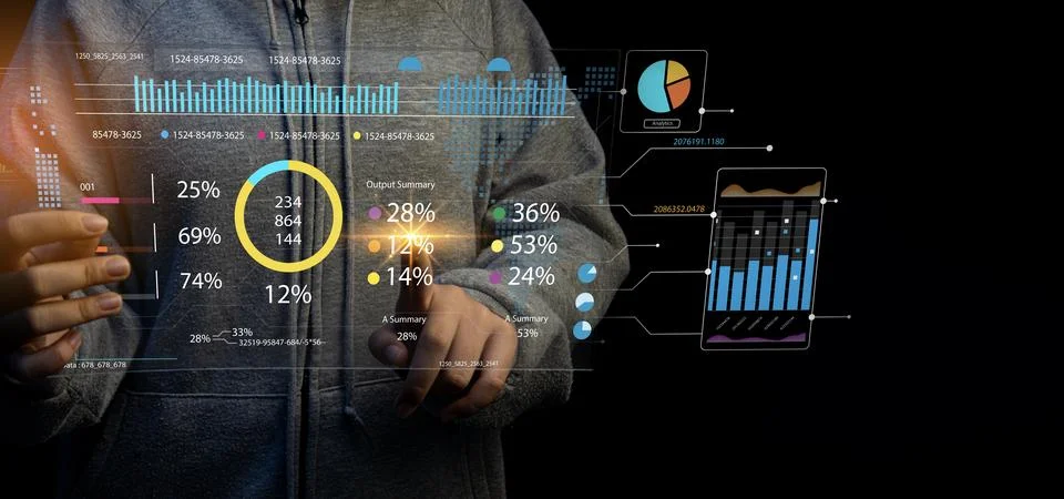 Concept of using data analysis system and collecting statistical data Stock Photos