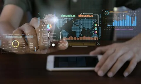 Concept of using data analysis system and collecting statistical data Stock Photos