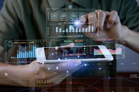 Concept of using data analysis system and collecting statistical data Stock Photos