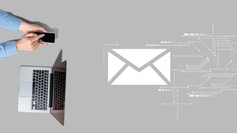 The concept of using email and messaging. Stock Photos