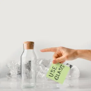 The concept of using glass, zero waste, eco-friendly lifestyle. Stock Photos