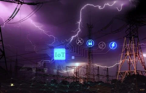 The concept of using the Internet of things to protect high-voltage electrica Stock Photos