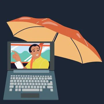 The concept of using a laptop. People communicate via video link or watch mov Stock Illustration