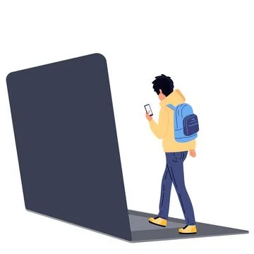 The concept of using a laptop. People communicate via video link or watch mov Stock Illustration