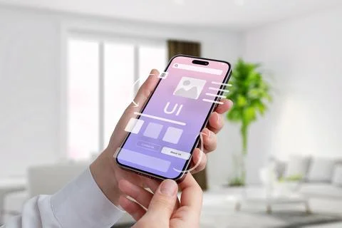 Concept of using a mobile app. Complicated or simple user interface. App elem Stock Photos
