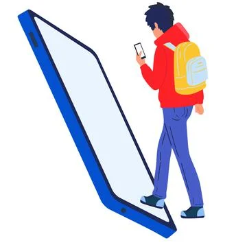 The concept of using a mobile phone or graphics tablet. People communicate vi Illustrazione stock