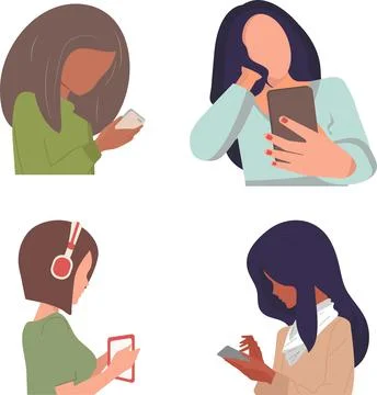 The concept of using a mobile phone or graphics tablet. People communicate vi 스톡 일러스트