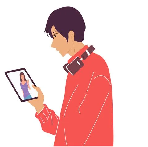 The concept of using a mobile phone or graphics tablet. People communicate vi Stock Illustration