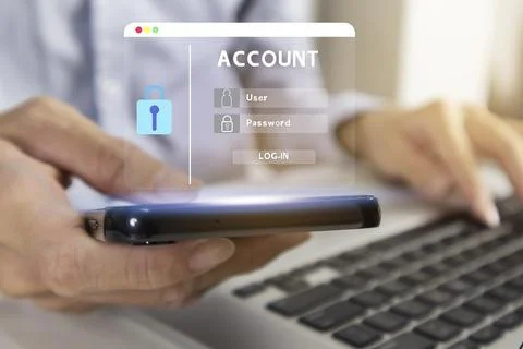 The concept of using mobile phones to access personal accounts and account .. Stock Photos