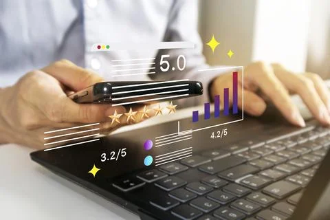 The concept of using mobile phones to rate and evaluate the performance of .. Stock Photos