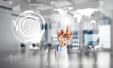 Concept of using modern technologies for business globalization and networking Stock Photos