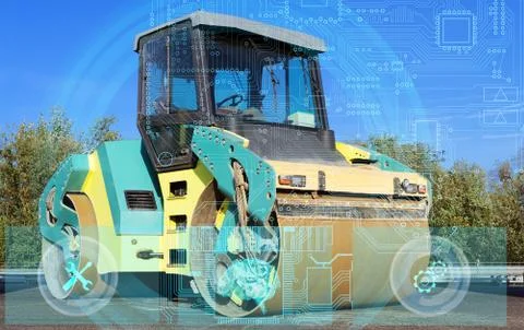 The concept of using modern technologies in road construction, Automated cont Stock Photos