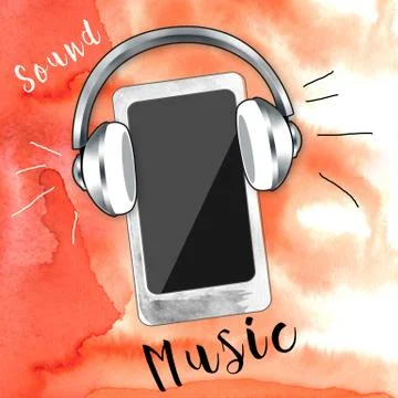 Concept of using modern technology to listen to music artistic and hand drawn Illustrazione stock