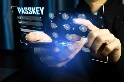 Concept of using Passkey instead of a code set for maximum security Biometr.. Stock Photos