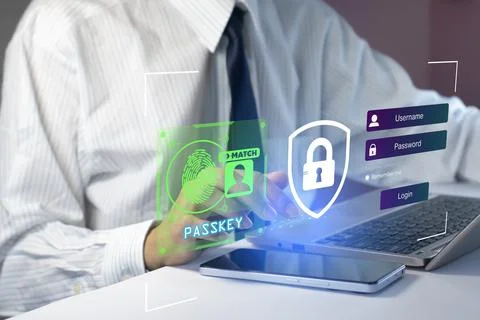 Concept of using Passkey instead of a code set for maximum security Biometr.. Stock Photos