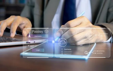 Concept of using Passkey instead of a code set for maximum security Biometr.. Stock Photos