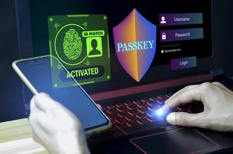 Concept of using Passkey instead of a code set for maximum security Biometr.. Stockfoto's