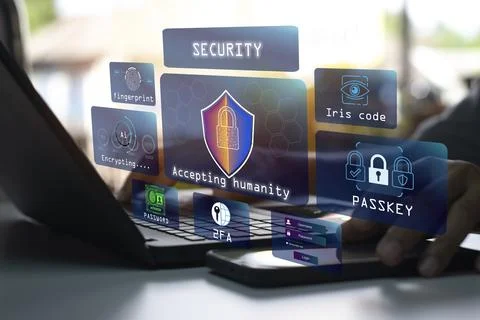 The concept of using Passkey instead of a code set for maximum security, bi.. Stock Photos