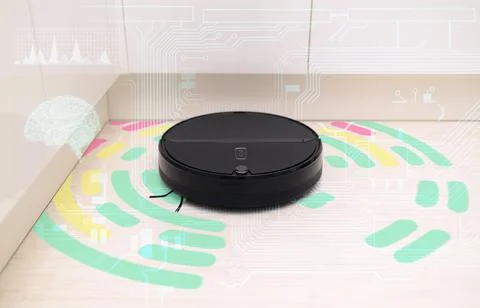The concept of using sensors for the robot vacuum cleaner to achieve optimal Stock Photos