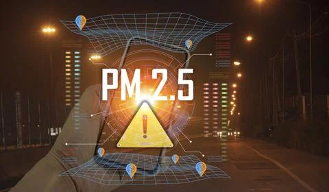 The concept of using smart devices to detect PM2.5 dust in the air, check t.. Stock Photos