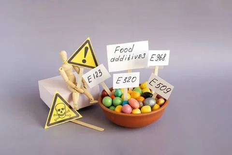 The concept of using various food additives. Stock Photos