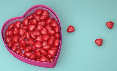 Concept for Valentine's day. Box with red hearts. 3d illustration. Stock Illustration
