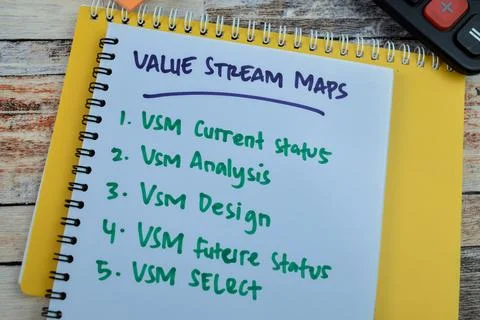 Concept of Value Stream Maps write on book with keywords Stock Photos
