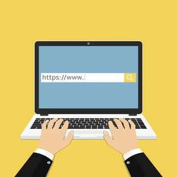 Concept vector illustration of man hands using laptop for searching in web br 스톡 일러스트