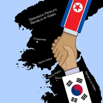 Concept vector image of South And North Korea truce with shaking hands and co Stock Illustration