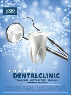 The concept of vector realistic illustration. Tooth on a blue green sparkling Stock Illustration