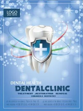 The concept of vector realistic illustration. Tooth on a blue green sparkling Stock Illustration
