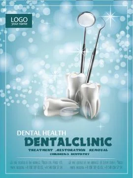 The concept of vector realistic illustration. Tooth on a blue green sparkling Stock Illustration