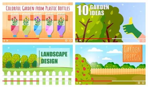 Concept of vector video player interface. Set of video tutorials about garden イラスト素材