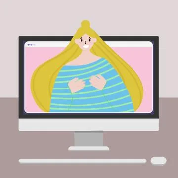 The concept of video chat or video conversations. Internet meetings during self Stock Illustration