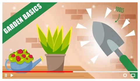 Concept of video player interface. Screensaver of tutorial about garden basics イラスト素材