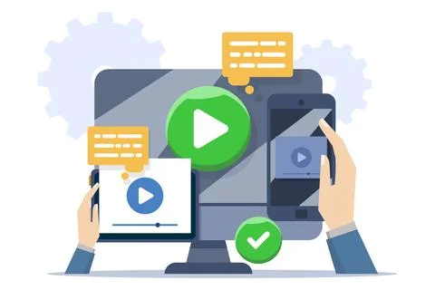 Concept of video tutorials, webinars, distance education. Illustrazione stock