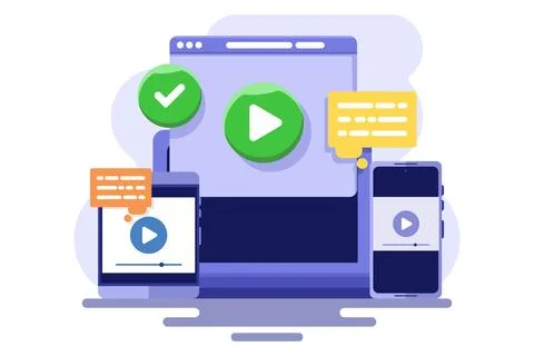 Concept of video tutorials, webinars, distance education. Stock Illustration